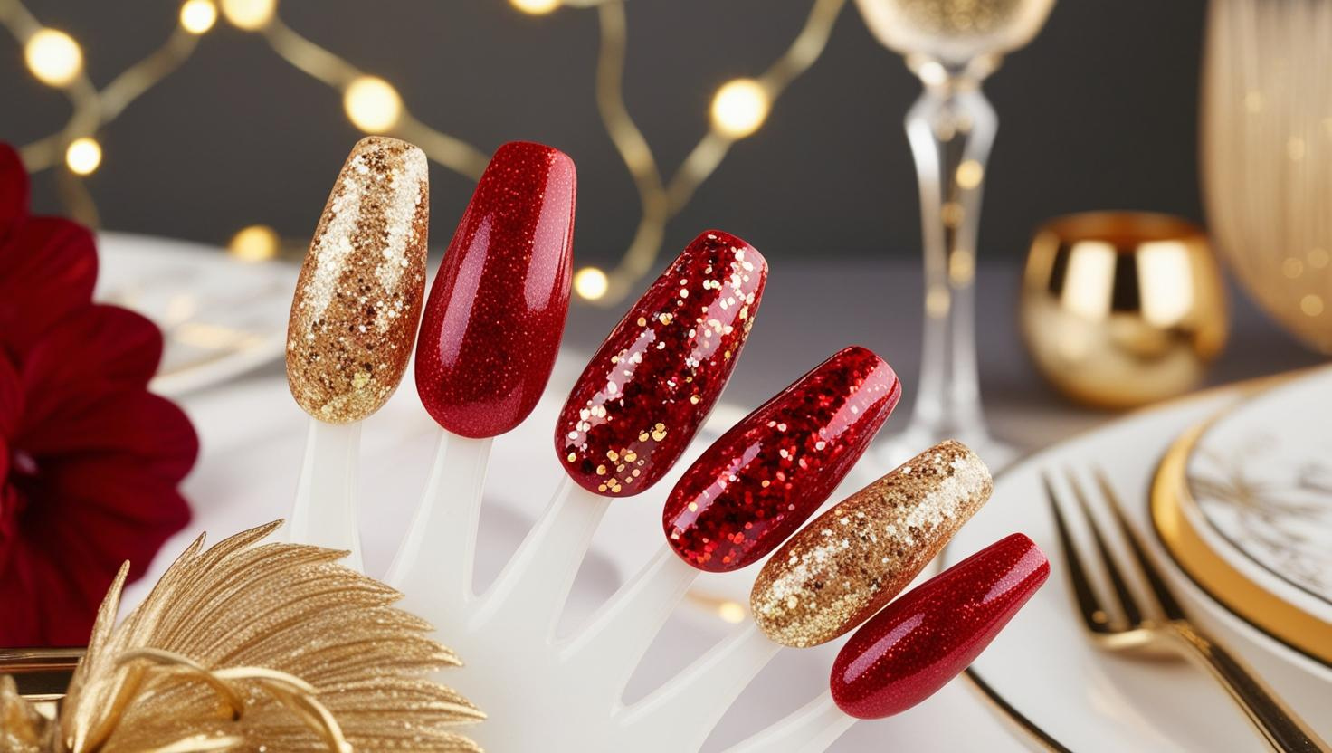 5. Glitter Valentines Nails