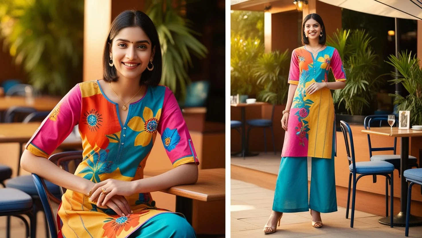5. Short Kurti + High-Waist Bottom - Chic and Trendy